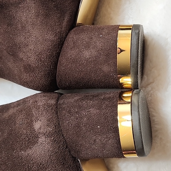 Tory Burch Uma Brown Genuine Suede Knee High Full Zip Trim Riding Boots Sz 7 - Picture 14 of 16